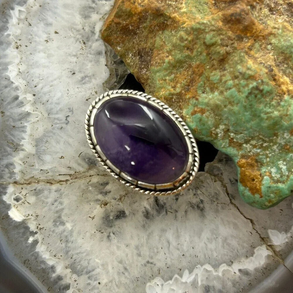 Sterling Silver Southwestern Style Oval Translucent Amethyst Ring 7.5 For Women